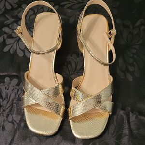 Halston Heritage Gold Strappy Sandals with Adjustable Ankle Strap